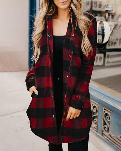 Karierte Hemdjacke Mit Mittellangen Ärmeln