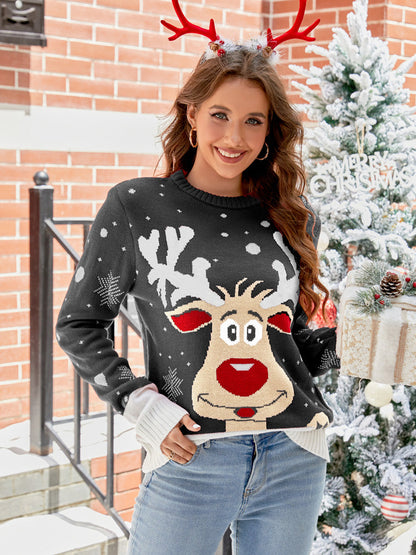 Strickpullover Mit Weihnachtlichem Rentier-Design