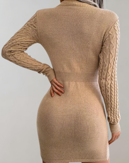 Elegantes Tief Ausgeschnittenes Strick-Minikleid