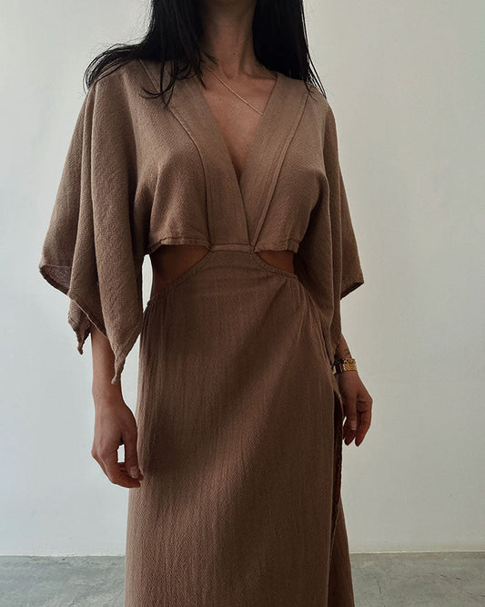 Elegantes Maxikleid Mit Tiefem Schlitz Und V-Ausschnitt