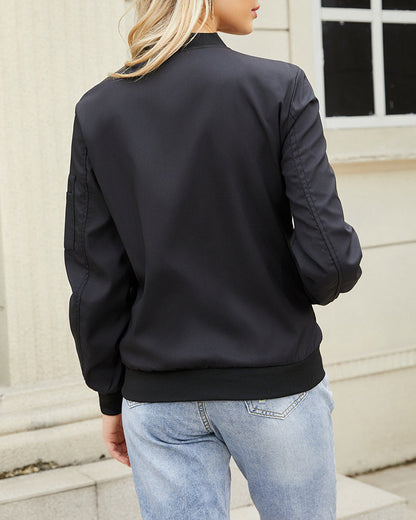 Schlichte Stehkragenjacke Mit Taschen