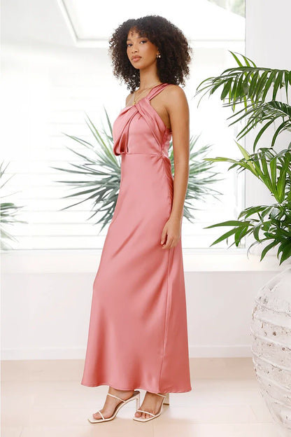 Elegantes Tief Ausgeschnittenes Rosa Maxikleid