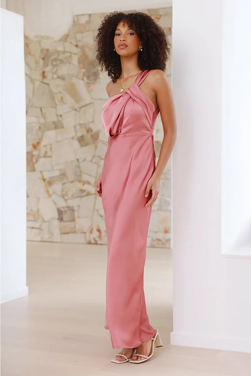 Elegantes Tief Ausgeschnittenes Rosa Maxikleid