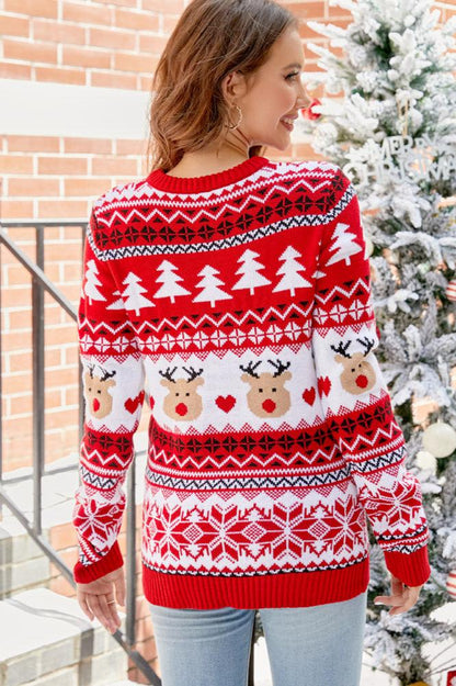 Strickpullover Mit Weihnachtlichem Rentier-Design