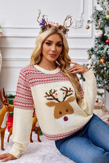 Weihnachtspullover Mit Rundhalsausschnitt Und Stickerei