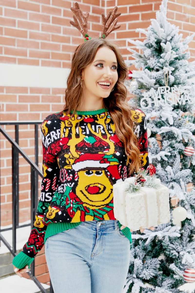 Weihnachtspullover Mit Rentier-Muster Und Cartoon-Muster