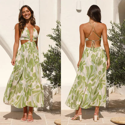 Elegantes Gemustertes, Tief Ausgeschnittenes Midikleid