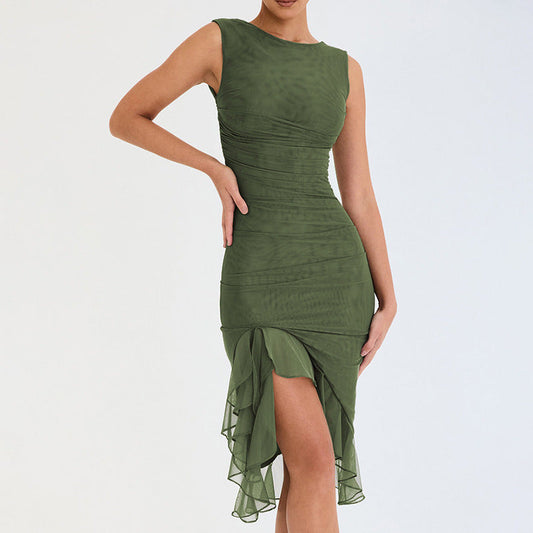 Ärmelloses Rückenfreies Midikleid