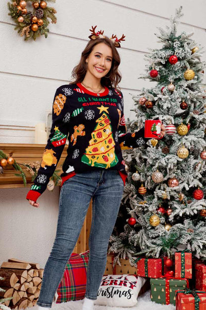Rundhalspullover Mit Weihnachtsbaummuster