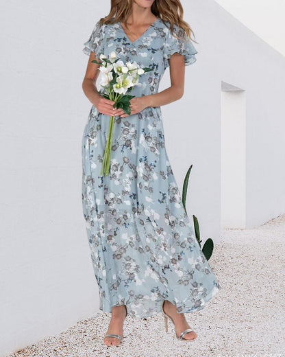 Sommer-Maxikleid Aus Leichtem Chiffon Mit Blumenmuster