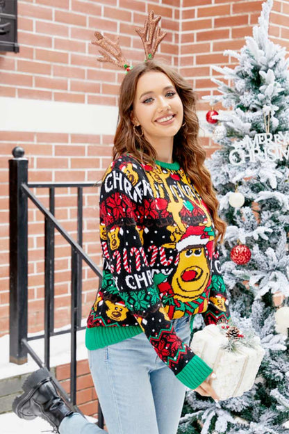 Weihnachtspullover Mit Rentier-Muster Und Cartoon-Muster
