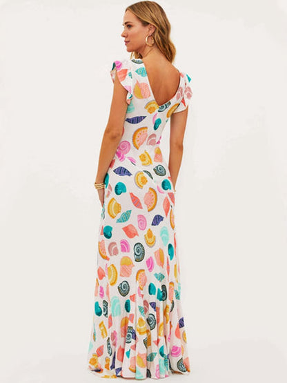 Viskose-Leinen-Kleid Mit Muschel-Print