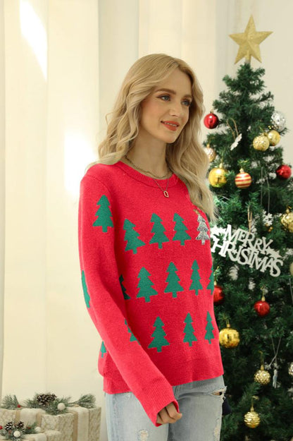 Glitzernder Strickpullover Mit Weihnachtsbaummuster