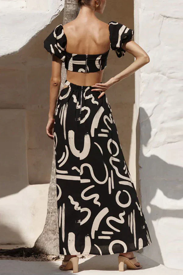 Trägerloses Crop Top und Maxi Rock Set