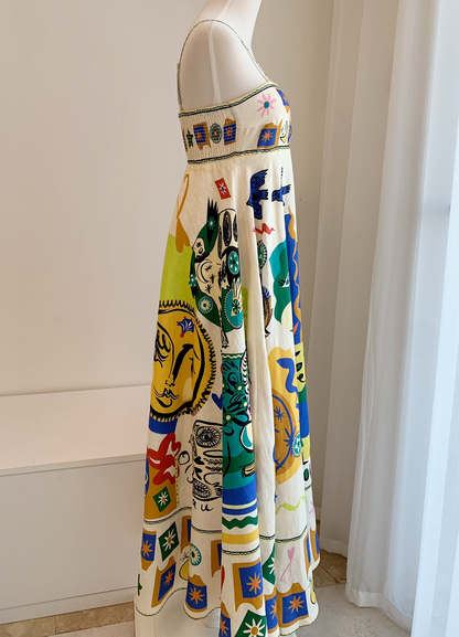 Gemustertes Maxikleid Mit Quadratischem Ausschnitt