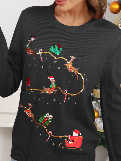 Weihnachtspullover Mit Süßem Rentier-Stickerei