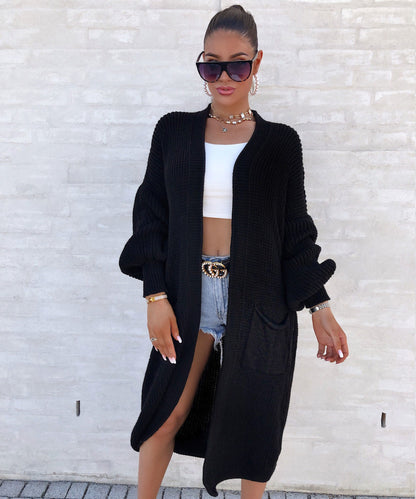 Schwarzer Maxi-Strickcardigan
