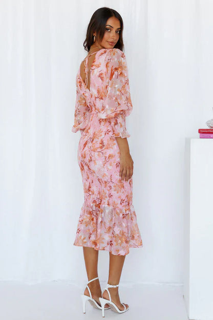 Gemustertes Midikleid Mit V-Ausschnitt
