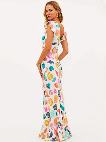 Viskose-Leinen-Kleid Mit Muschel-Print