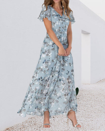 Sommer-Maxikleid Aus Leichtem Chiffon Mit Blumenmuster