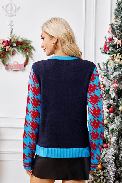 Lässiger Strickpullover Mit Weihnachtssocken-Design Und Stickerei