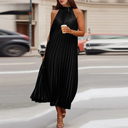 Plissiertes, Schlichtes, Ärmelloses Langes Kleid