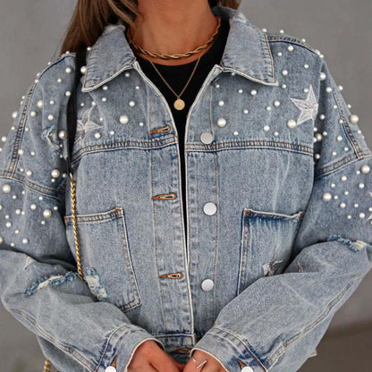 Jeansjacke Mit Perlenverzierung Und Sterndetail