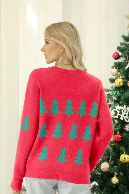Glitzernder Strickpullover Mit Weihnachtsbaummuster