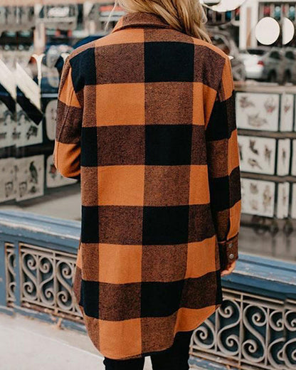 Karierte Hemdjacke Mit Mittellangen Ärmeln
