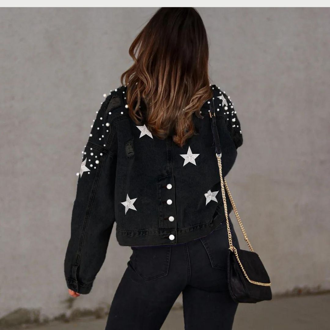 Jeansjacke Mit Perlenverzierung Und Sterndetail