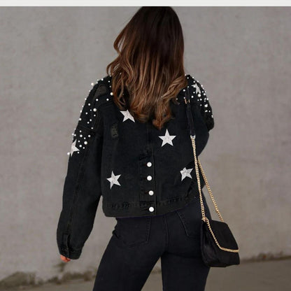 Jeansjacke Mit Perlenverzierung Und Sterndetail
