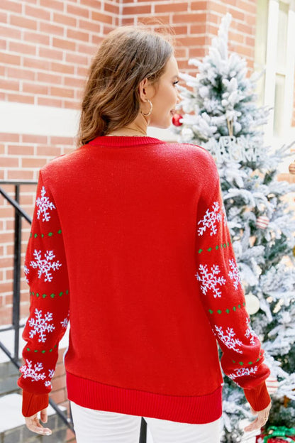 Lässiger Pullover Mit Rundhalsausschnitt Und Weihnachtsmann-Stickerei