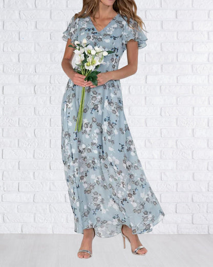 Sommer-Maxikleid Aus Leichtem Chiffon Mit Blumenmuster