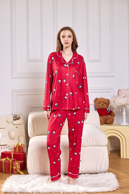 Rosafarbenes Langes Satin-Pyjama-Set Mit Zuckerstangenmuster