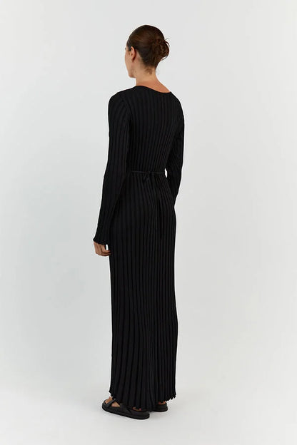Elegantes Langarm-Midikleid Mit V-Ausschnitt
