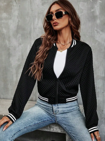 Bomberjacke Mit Leichtem Steppmuster Und Streifendetails