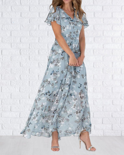Sommer-Maxikleid Aus Leichtem Chiffon Mit Blumenmuster