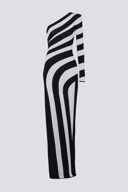 Asymmetrisches Maxikleid Mit One-Shoulder-Schlitz Und Streifen