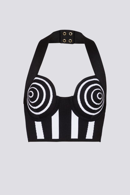 Set Aus Gestreiftem Strickoberteil Und Rock Mit Neckholder