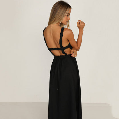 Ärmelloses Rückenfreies Midikleid