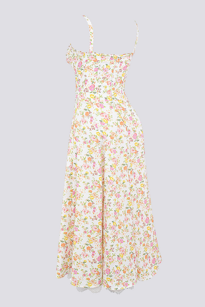 Midikleid Mit Spaghettiträgern Und Blumenmuster