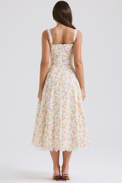 Midikleid Mit Spaghettiträgern Und Blumenmuster