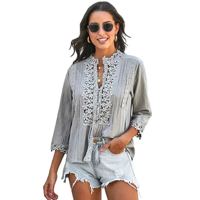Elegante Designbluse Mit Spitzendetail