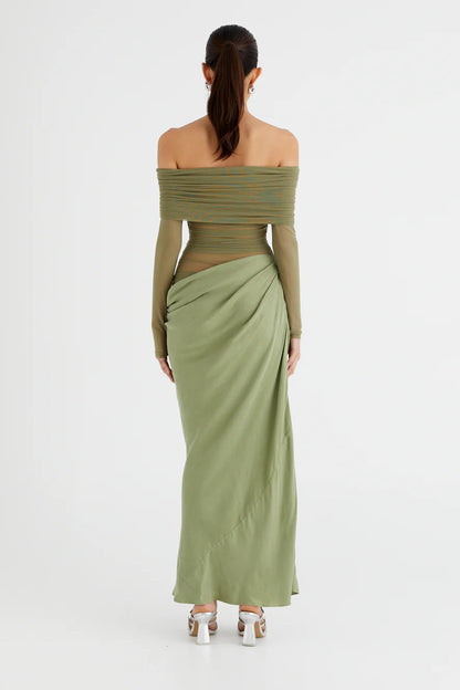 Schulterfreies Transparentes Maxi-Netzkleid