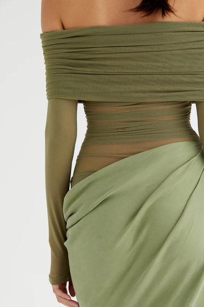 Schulterfreies Transparentes Maxi-Netzkleid