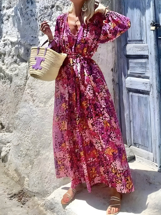 Gemustertes Midikleid Mit V-Ausschnitt
