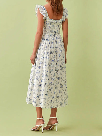 Stilvolles Gemustertes Midikleid Mit Quadratischem Ausschnitt