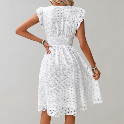 Midikleid Mit V-Ausschnitt Und Spitzendetail