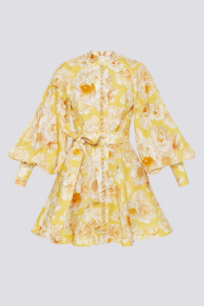 Minikleid Mit Ballonärmeln Und Blumenmuster