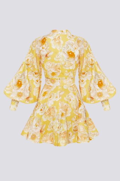 Minikleid Mit Ballonärmeln Und Blumenmuster